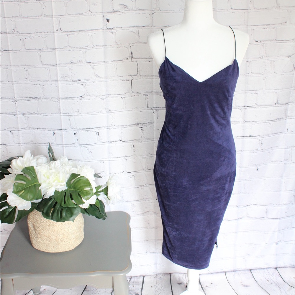 Charlotte Russe Midnight Blue Velvet Bodycon Dress